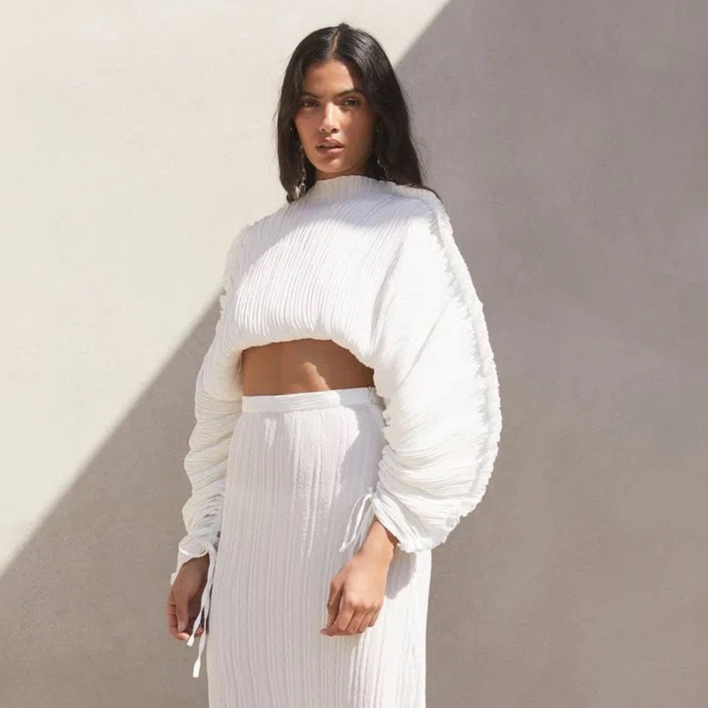 Cult Gaia Mala Pleated Top Size XS White